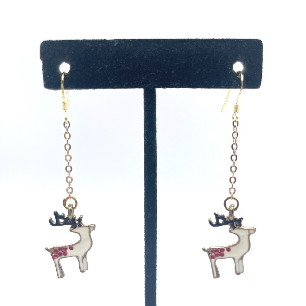 Christmas Reindeer Dangle Earrings Laminate